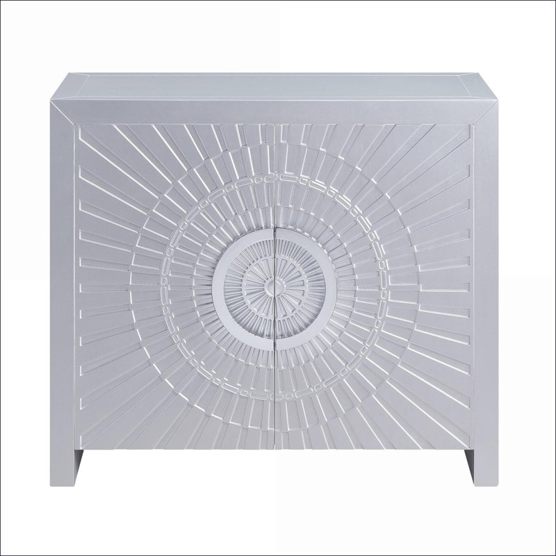 Armoires | Armoire de rangement rectangulaire 2 portes pré-assemblée, finition platine argent brossé, bois composite | Art déco | Hall d'entrée