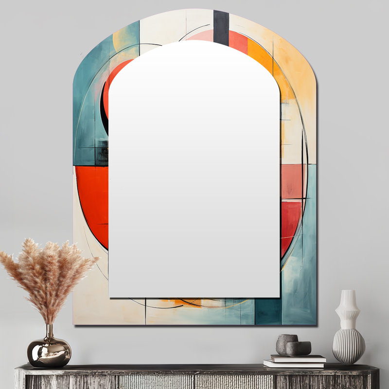 Abstractions géométriques bleues Mid-Century I - miroir décoratif arche moderne Mid-Century, miroir mural asymétrique moderne, impression d'art en métal