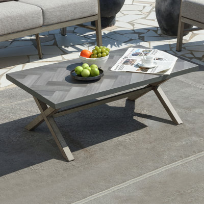 SeeHill Aluminum Resin Top Coffee Table, 42.9" x 24.4", UV-Resistant, Weatherproof, Durable for Backyard, Poolside, Garden, Commercial Spaces, Dark Gray
