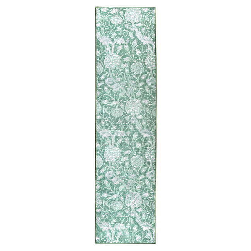 Tapis lavable floral vert 2,5 x 10 Kalini, Tapis de couloir 2 pi 6 po x 10 pi