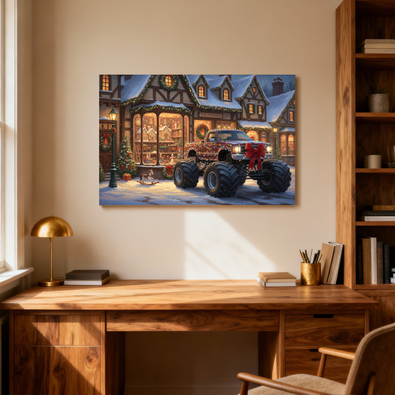 Scène de neige camion de Noël, H 12 po x l 18 po