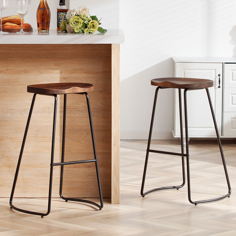 Ensemble de siège de selle en bois massif avec repose-pieds Alazia, 4, Tabouret de bar (siège d'une hauteur de 30 po)