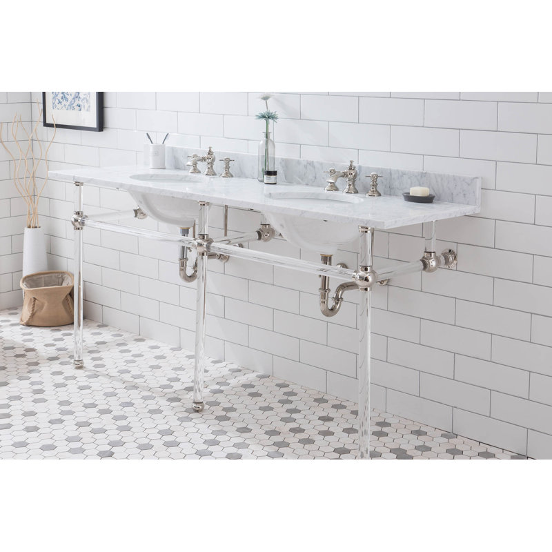 Empire Stone Oval Console Bathroom Sink with Faucet and Overflow, Polished Nickel