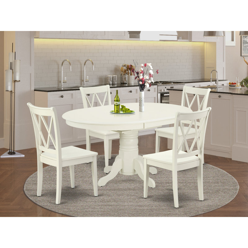 Ensemble de mobilier de salle à manger 5 pièces comprenant une table de cuisine ovale avec rallonge papillon et 4 chaises de salle à manger, lin blanc