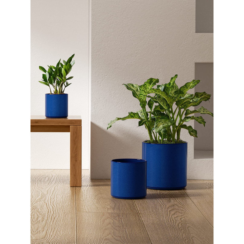 Sapphire Blue Ceramic Indoor Planter Set with Drainage, 10/8/6 Inch
