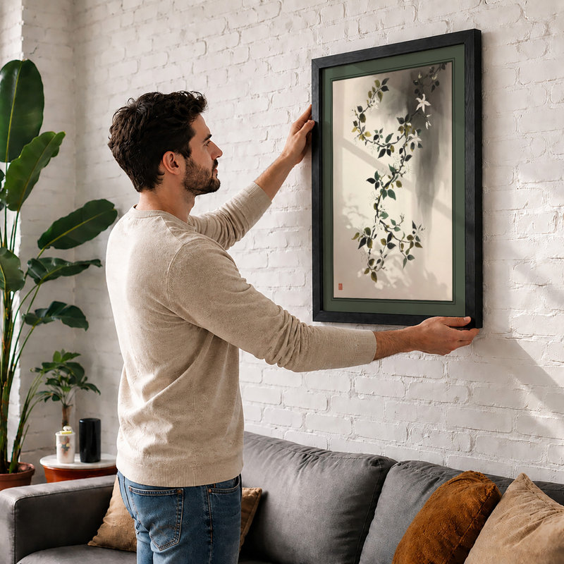Trailing Vines in Ink Japandi - Framed Print, A2 - 59.4 x 42.0 cm, Black