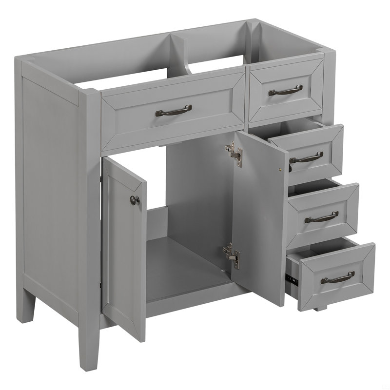 Armoire de salle de bain avec tiroirs Dancy sans lavabo, base d'armoire seulement, Gris, Noir