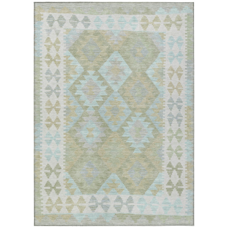 Machine Washable Indoor/Outdoor Xhevrie Sage Rug