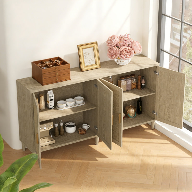 4-Door Rattan Buffet Cabinet, Natural