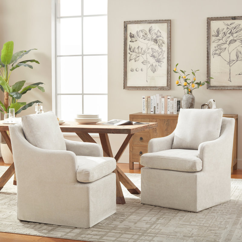Chaises de salle à manger rembourrées avec roulettes, Crème, crème