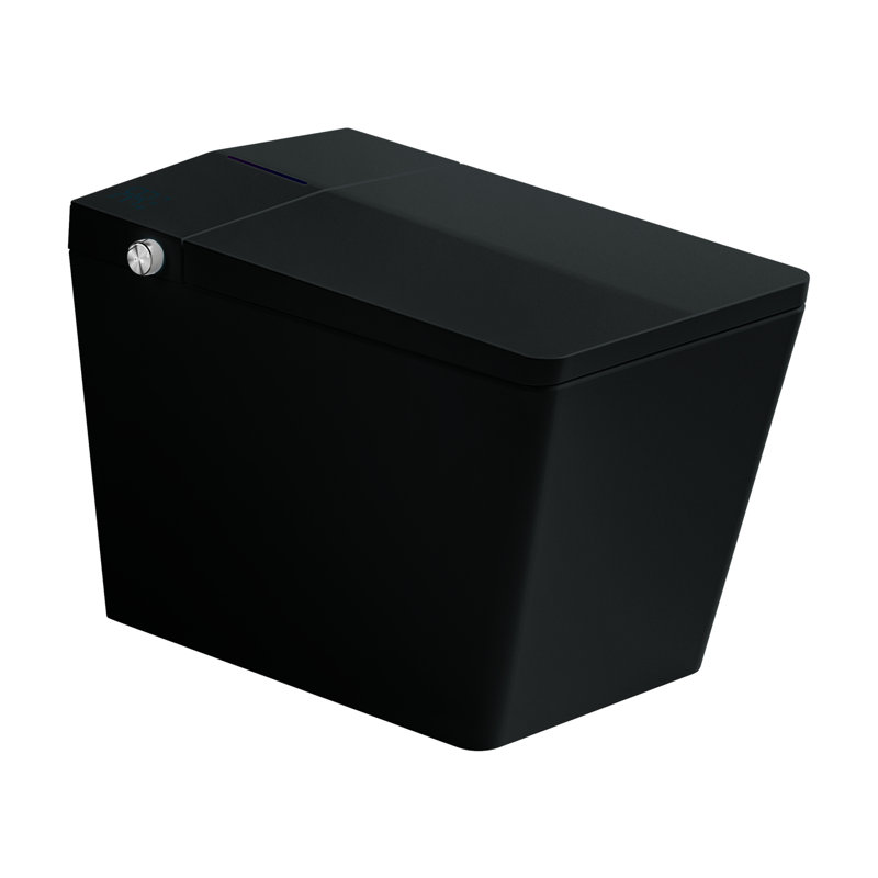 Bathroom Smart Toilet With Built-In Tank, Auto Flush, Heated Seat, Remote Control, Led Display, Black Square Form Conglomeration