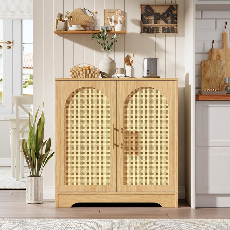 Sideboard Buffet Cabinet with Rattan Doors, 2 Shelves, Modern Console Table, Storage Cabinet for Living Room, Kitchen, Dining Room, Hallway, Entryway