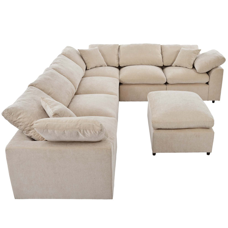 Canapé d'angle modulaire en L avec repose-pieds, Polyester beige