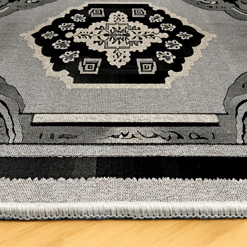 Bureen Collection Digital Print Cotton-Polyester Gray Moroccan Rug, Rectangle 4' x 7'3"