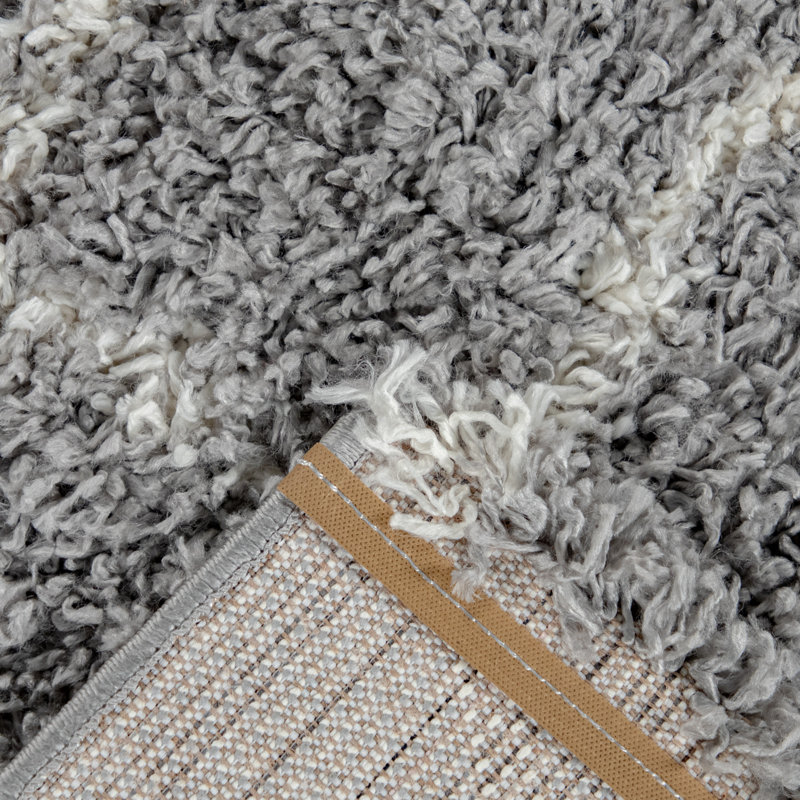 Tapis gris à poils longs Glaucia, Rond 3 pi 11 po