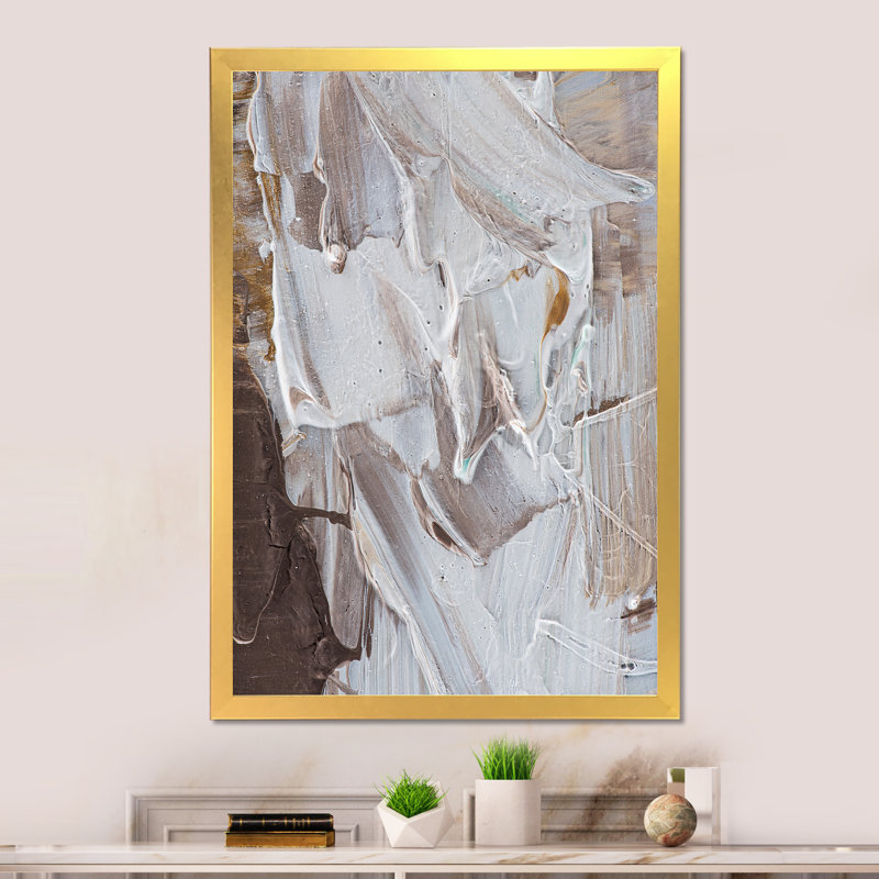 Strokes Of Beige And Brown - Décoration murale moderne et contemporaine en toile, Impression dorée sur toile encadrée