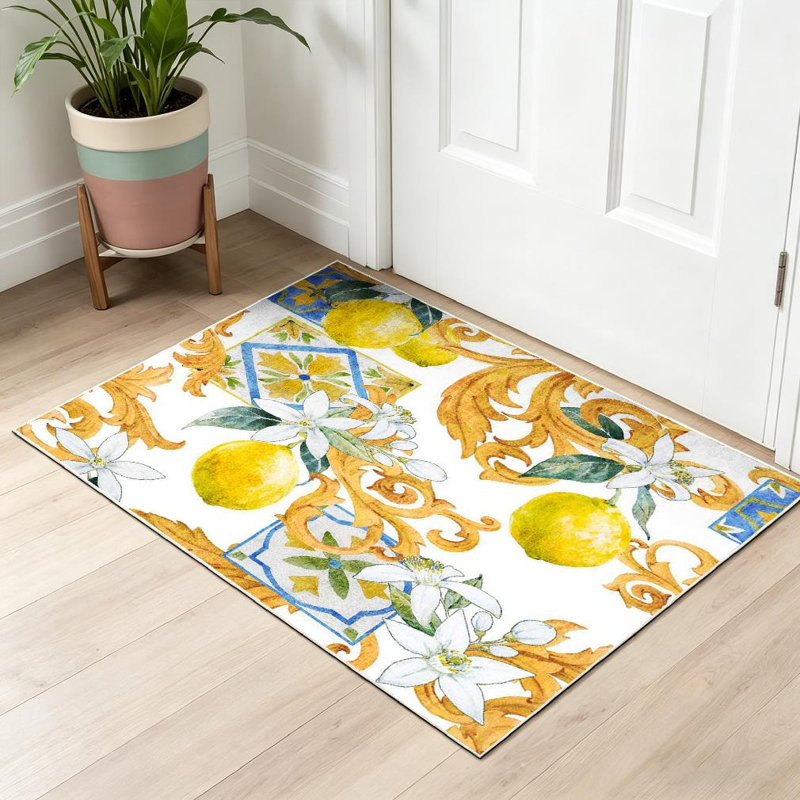 Tapis transparent doré lavable à la machine de style aquarelle, Rectangle 32 po x 47 po