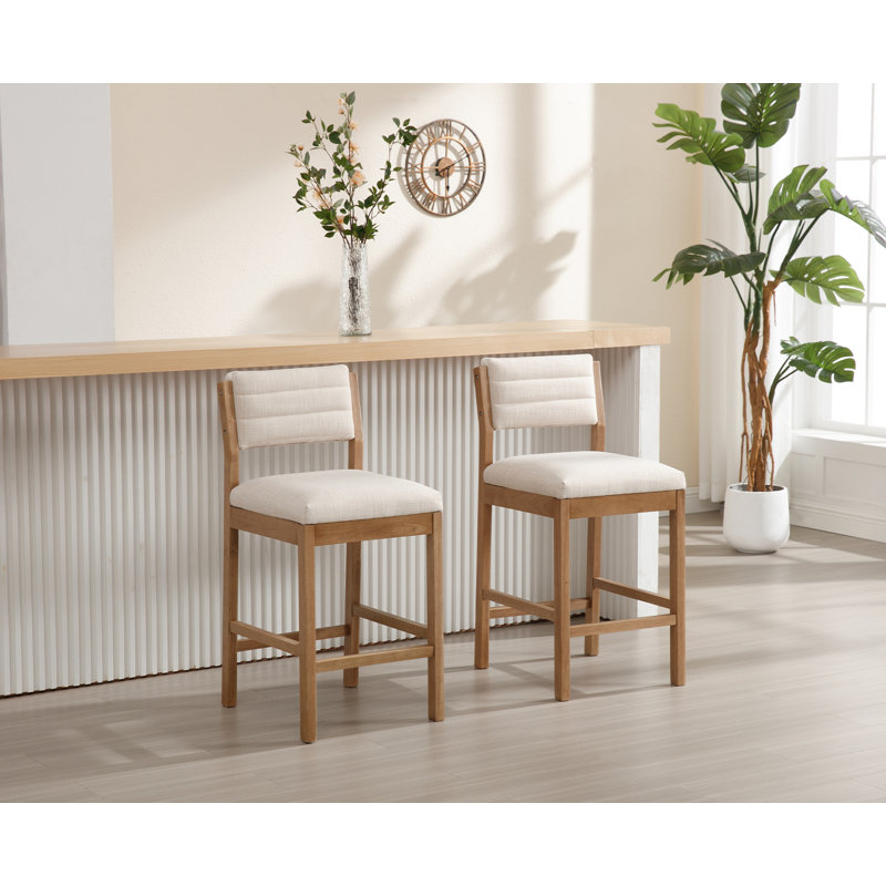 Tebbo Upholstered Counter Stool with Solid Wood Frame, Natural, White