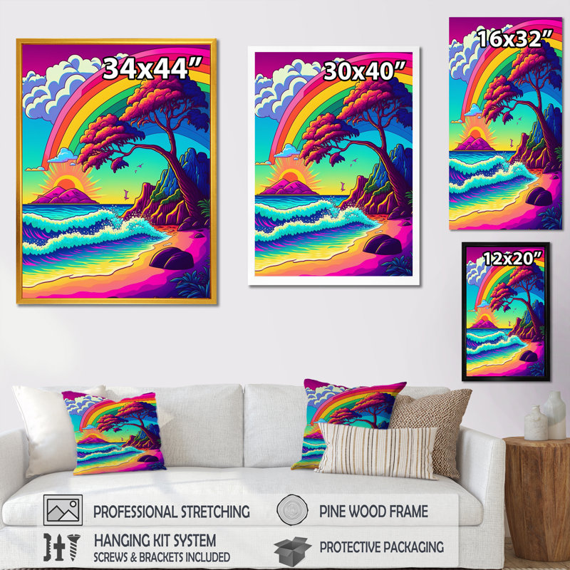 Paysage coloré de la plage II - impressions sur toile de paysage moderne, H 32 po x l 16 po x P 1 po