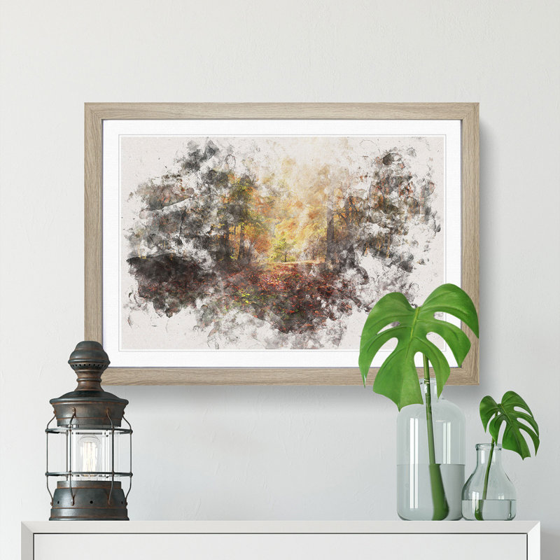 Sunlight Through the Trees Watercolour - Picture Frame Graphic Art Print, 62cm H x 87cm W x 2cm D, Oak Framed
