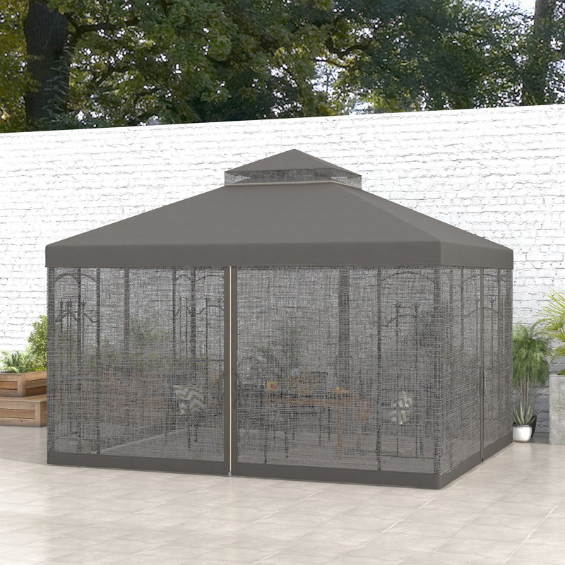 Steel Patio Gazebo, Gray, 120" H x 144" W x 120" D