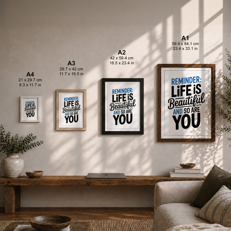 Life is Beautiful and So Are You Typography - Framed Print, A1 - 84.1 x 59.4 cm, Black