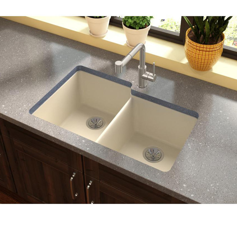 Évier de cuisine à double cuve encastrable l 33 po x l 21 po Quartz Luxe, Parchemin
