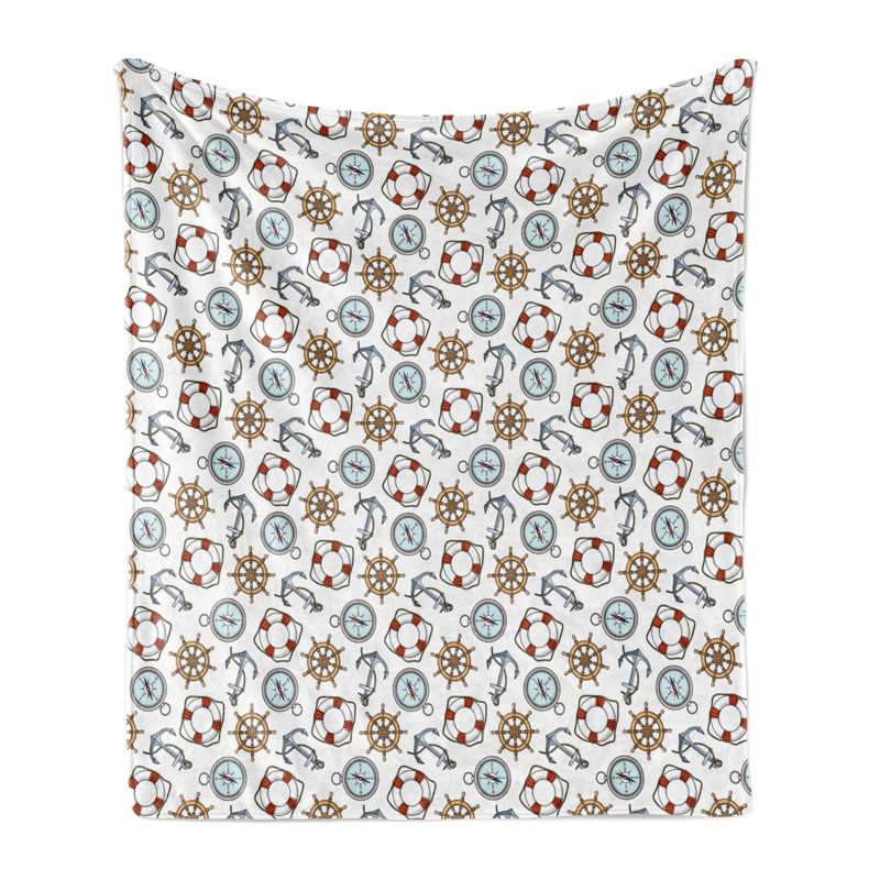 Ambesonne Compass Fleece Throw Blanket Helm Anchor Multicolor, 70" W x 90" L