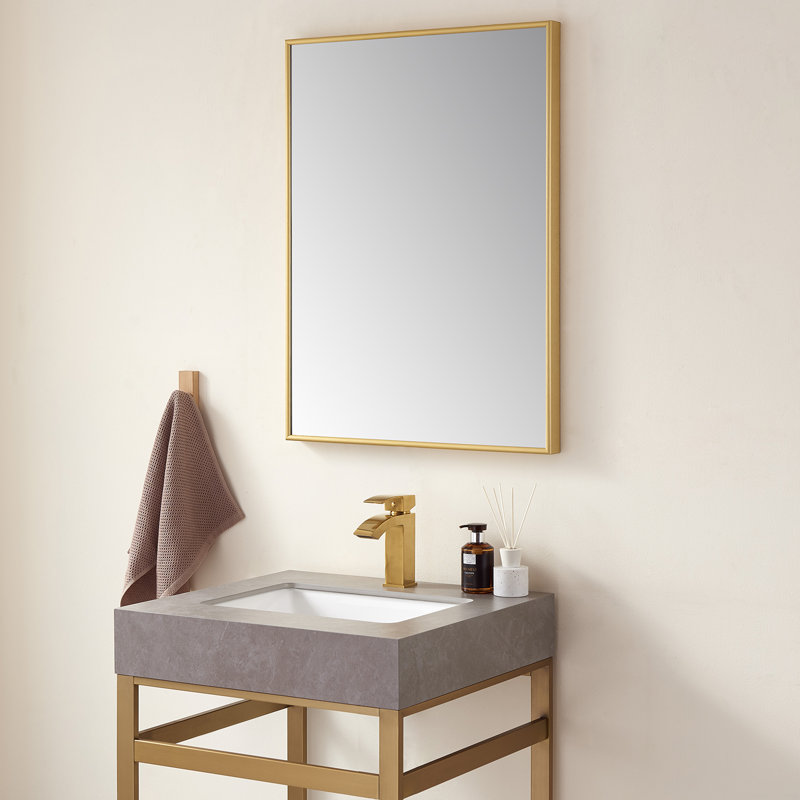 Miroir de salle de bain mural / en métal Wallace, Or brossé, 32 po x 24 po
