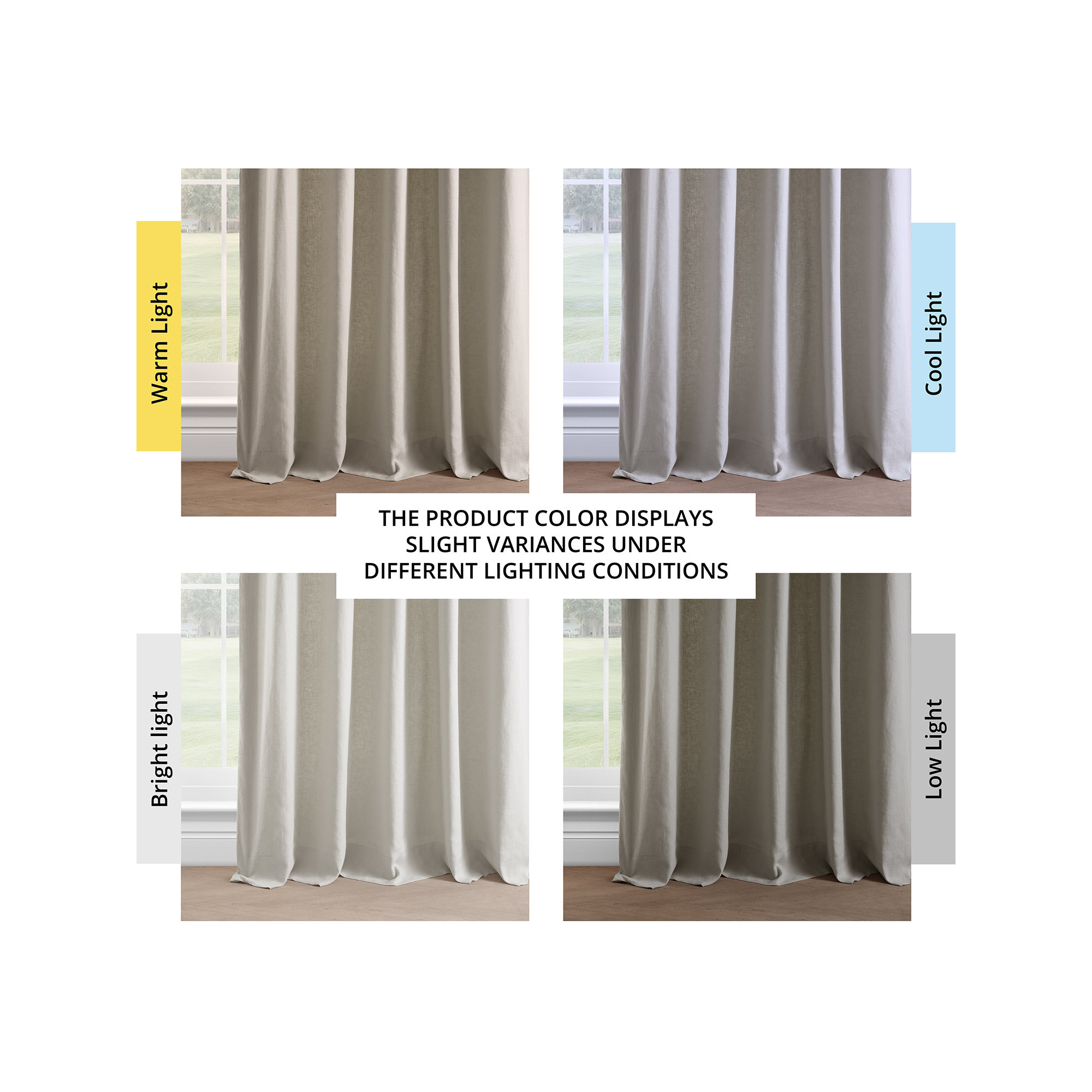 Briella French Linen Room Darkening Curtain, 50" W x 108" L, Fresh Khaki