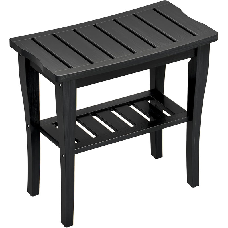 Banc de douche en bambou noir avec tablette de rangement