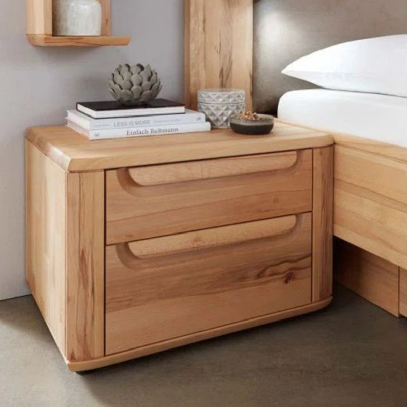 Ensemble de chambre à coucher en bois massif européen avec rangement et éclairage de tête de lit à DEL, Grand