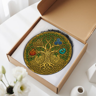 7.8"H Celtic Tree Stained Glass Window Panel