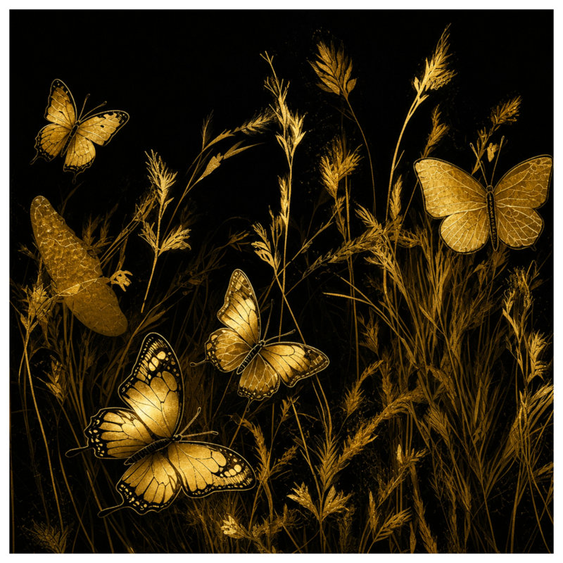 Papillons dorés sur couvertures en gazon, L 50 po x H 60 po