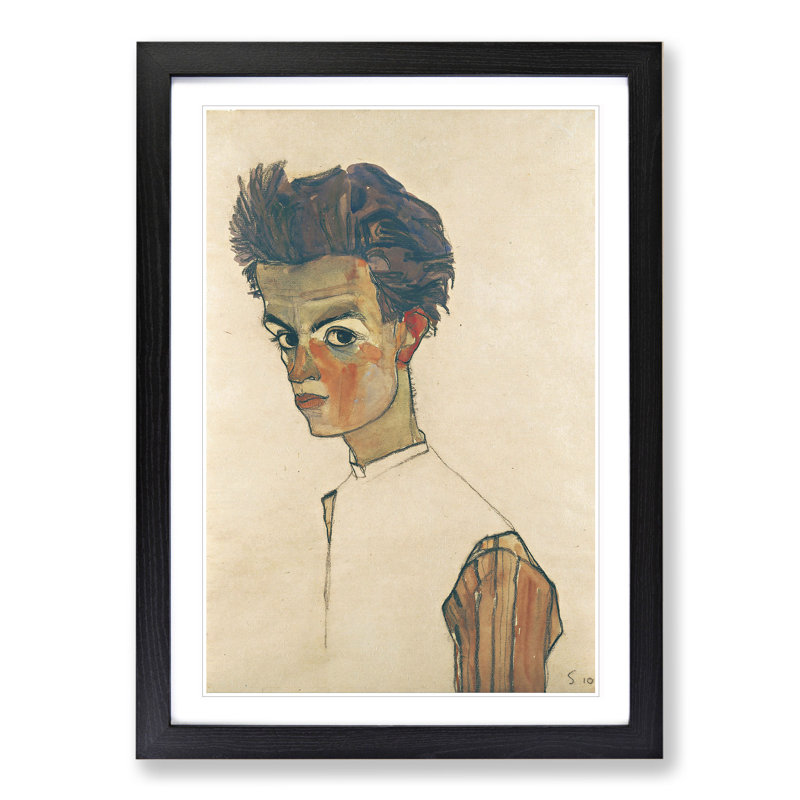 Self-Portrait Vol.6 by Egon Schiele - Picture Frame Painting, 65cm H x 48cm W x 2cm D, Black Framed