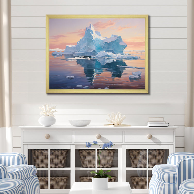 Iceberg bleu gelé sérénité, Cadre doré simple, H 12 po x l 20 po x P 1 po