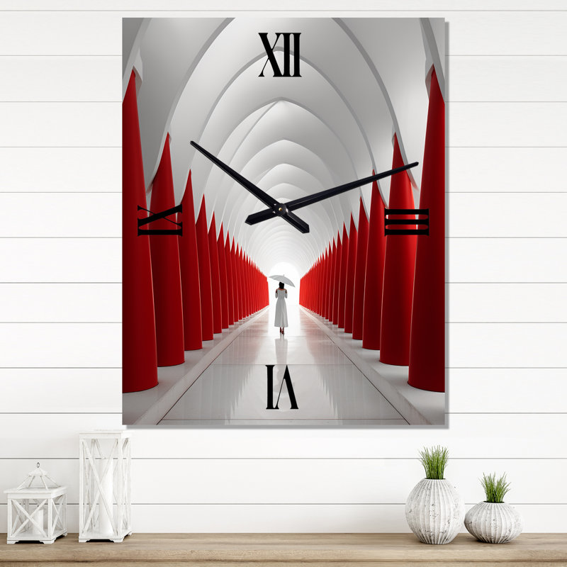 Horloge murale rouge et blanche Path To The Dream - Paysage abstrait, Petit