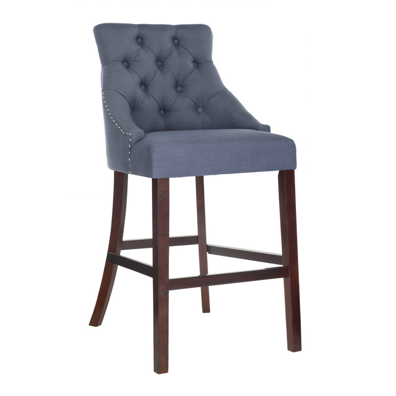Balyon Upholstered Counter Stool, Linen-Navy, Bar Stool (30" Seat Height)