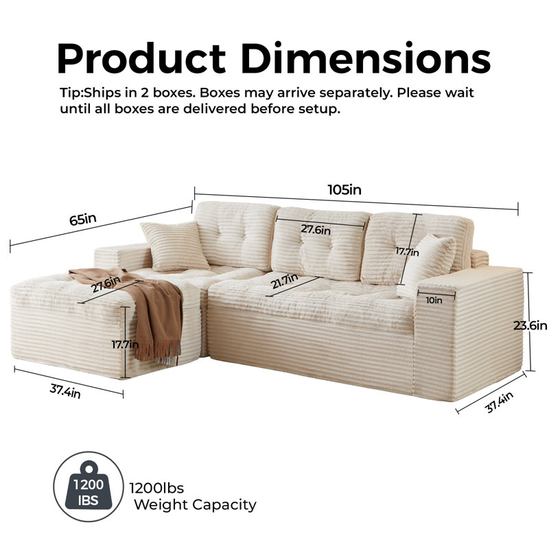 Ensemble de canapé modulaire Cloud, canapé modulaire bricolage 105 po avec repose-pieds, canapé de salon en velours de fausse fourrure de lapin, blanc cassé