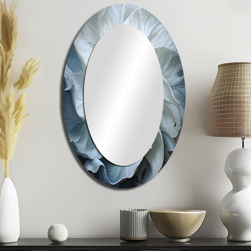 Seashell Monochromatic Whispers I - White Oval Wall Mirror Decor, 36" x 24"