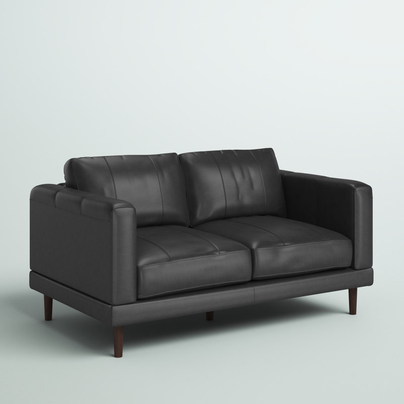 Fulks Upholstered 61'' Loveseat, Charcoal Genuine Leather, 34'' H X 61'' W X 37'' D