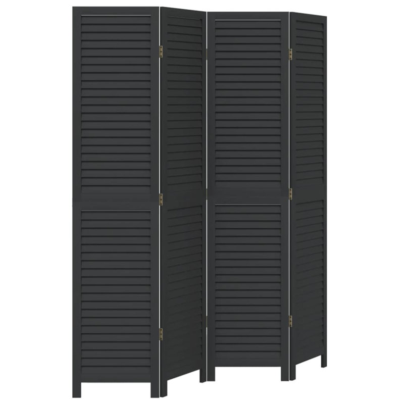 Paravent en bois massif 4 panneaux Paulownia, H 70,9 po x l 57,1 po x P 0,63 po, Noir, noir, noir, noir