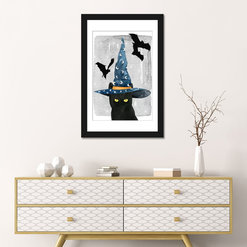 Black Cat II par Grace Popp - Giclée sur toile tendue avec châssis, H 32 po x l 24 po x P 1 po, Papier d'art encadré noir