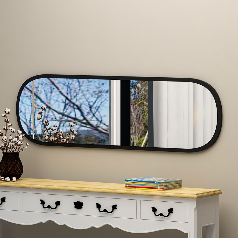 Modern Black Wall Mirror, 15.7 x 47.2 x 0.9 Inches | 100% MDF Construction, Eco-Friendly Flotal-E Mirror | Sleek Solid Color Design, Perfect for Home Decor & Contemporary Spaces, Easy Wall-Mount Installation