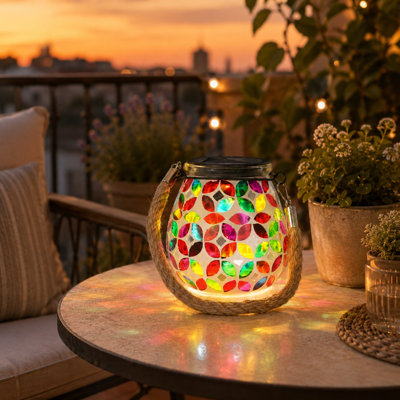 Lumière solaire d'extérieur imperméable en mosaïque, lumières décoratives intégrées en verre à énergie solaire à DEL