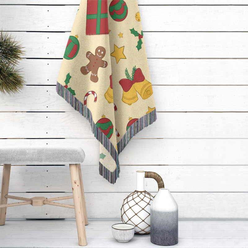 Hand Woven Throw Blanket, 80" W x 60" L, Yellow/Brown