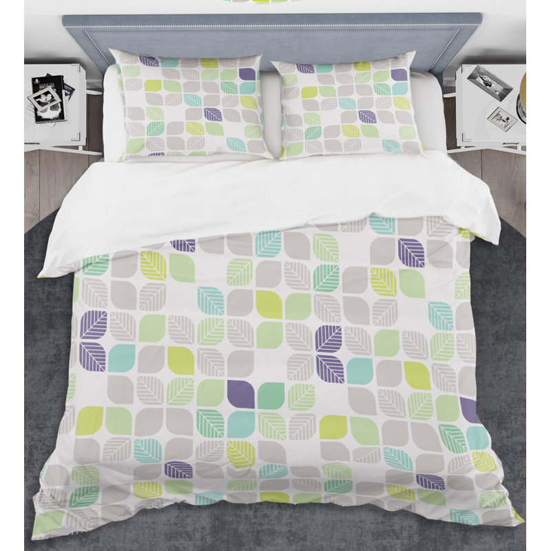  Ensemble de housse de couette avec feuilles Mid-Century, Housse de couette très grand + 2 taies décoratives