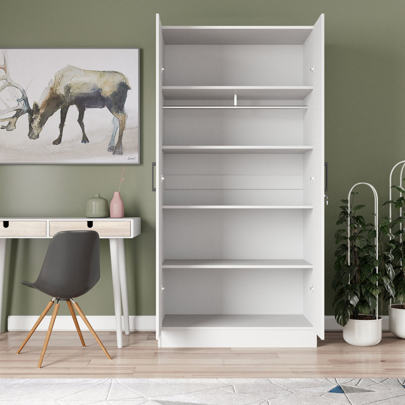 Lacandis 72" High  Large Armoire 2 Door  Hanging and Shelves Wardrobe, White