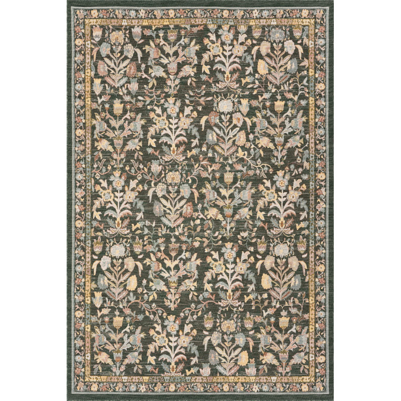  Norisse Indoor/Outdoor Traditional Area Rug, Rectangle 5' x 8', Green