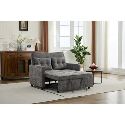 Sleeper Chair 3-In-1 Convertible Chair Bed Pull Out Sleeper Chair Beds Adjustable Double Armchair Sofa Bed With USB Ports, Side Pocket, Linen Grey